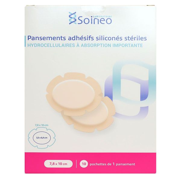 10 x 1 pansement adhésif siliconé stérile 7,8 x 10cm