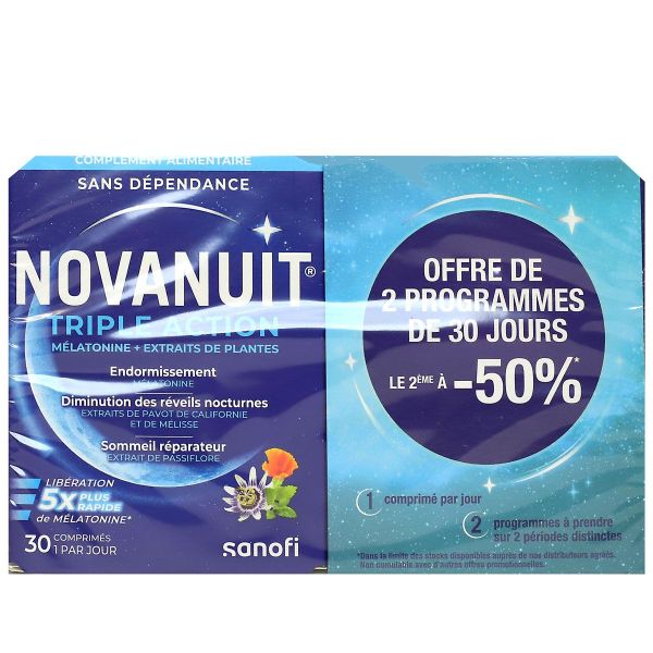 Triple action mélatonine extraits de plantes 2x30 comprimés