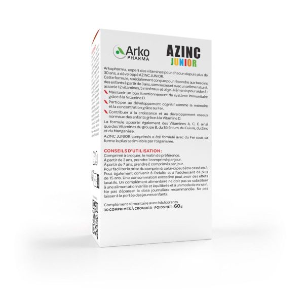 Azinc junior vitalité 30 comprimés - fraise