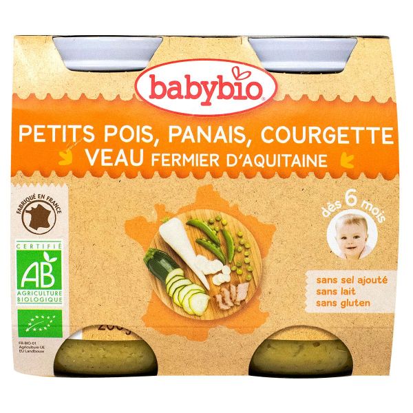 Petit pot menu petits pois panais courgette & veau 2x200g