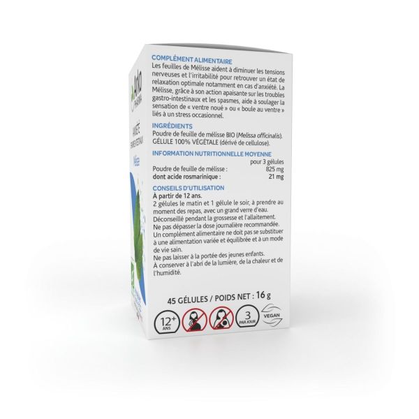 Anxiété spasmes intestinaux Mélisse bio 45 arkogélules