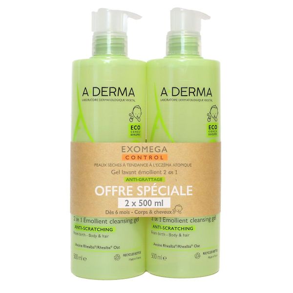 Exomega Control gel lavant émollient 2en1 2x500ml
