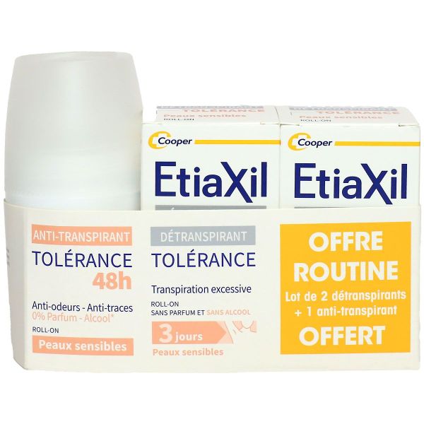 Tolerance Roll-on détranspirant peau sensible 2x50ml + 1 anti-transpirant offert