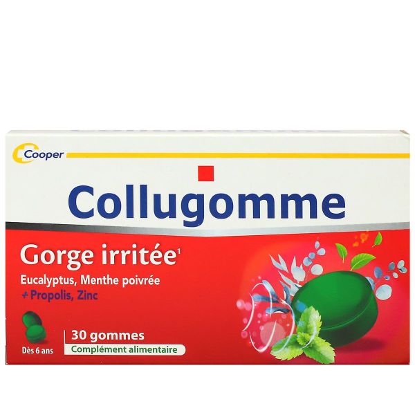 Collugomme gorge irritée eucalyptus menthe poivrée 30 gommes