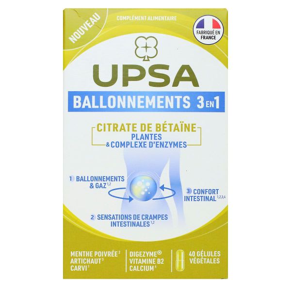 Ballonnements 3en1 citrate de betaine 40 gélules végétales
