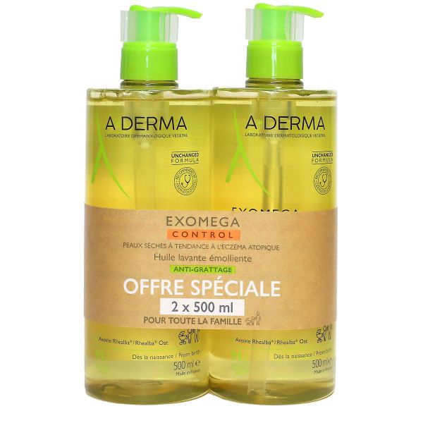 Exomega Control huile lavante émolliente anti-grattage 2x500ml